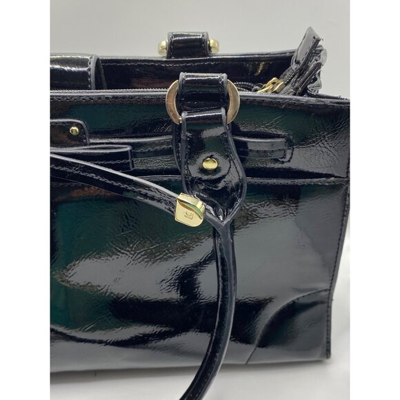 Black Patent Leather Liz Claiborne Handbag With Gold-Tone Hardware & Double Hand - Picture 7 of 16